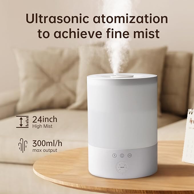 YOGIN Humidifiers for Bedroom Large room,Top fill 2.5L Ultrasonic cool mist Humidifiers for Baby Nursery and Plants,Up to 24 Hours, 24db Quiet,Night Light, Auto Shut Off, Easy Clean Humidifier