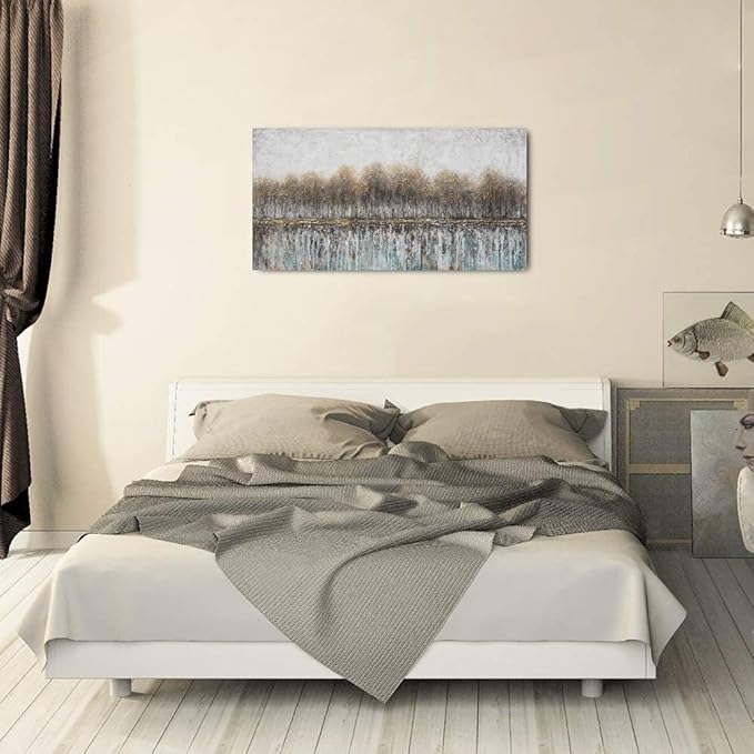 NdcSkyAr Large Oversized Tree Farmhouse Wall Art Neutral Rustic Painting Glitter Gray Brown Birch Canvas Prints for Living Room Bedroom Sofa Decor Framed