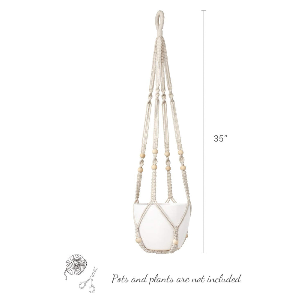 Mkono Macrame Plant Hanger Indoor 35 Inch Hanging Planter Basket Ivory 1Pc