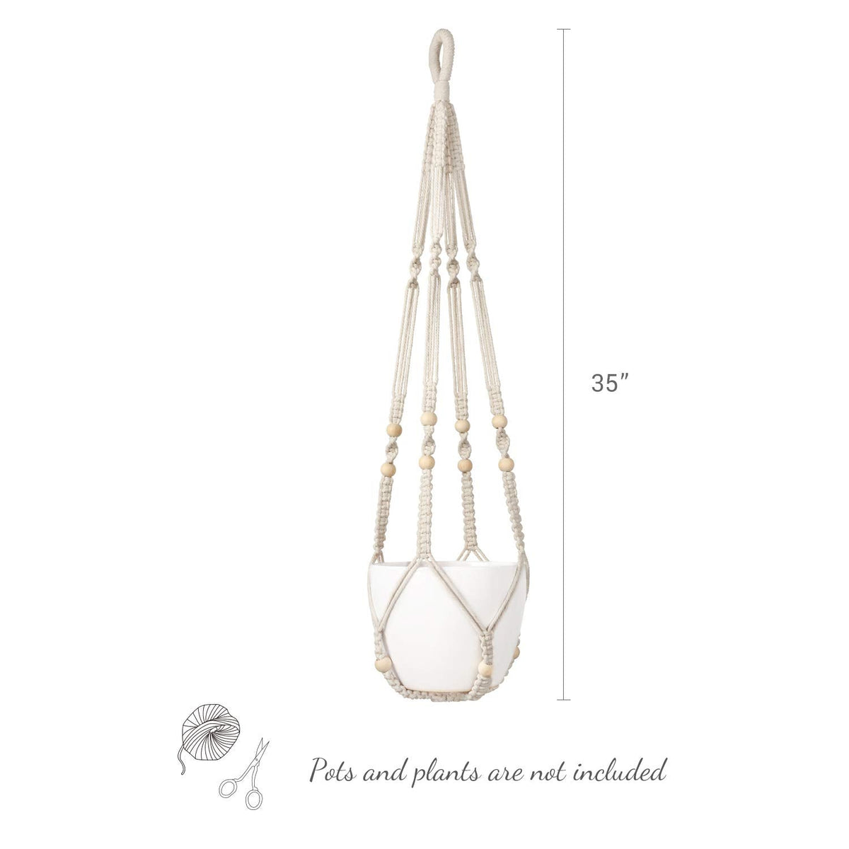 Mkono Macrame Plant Hanger Indoor 35 Inch Hanging Planter Basket Ivory 1Pc