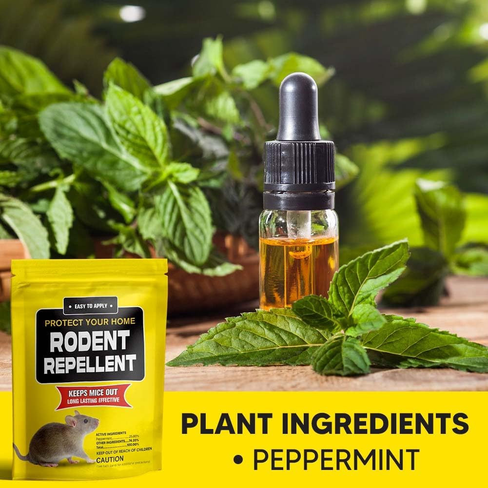 Rodent Repellent Pouches, Mice Repellent Indoor and Outdoor, Rat Repellent for House, Mouse Repellent, Outdoor Rat Deterrent, Extra-Strength 3 Months Protection, Naturally and Safely-8P