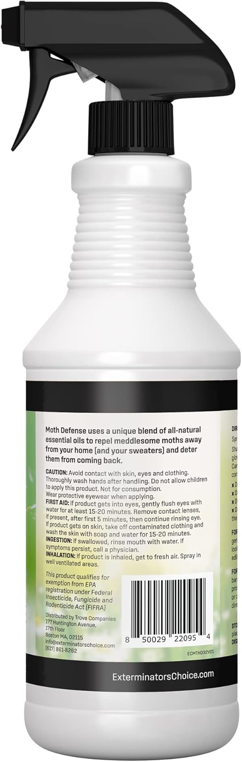 Exterminators Choice Moth Defense Spray - 32 fl oz - Natural Lemongrass & Citronella - Moth Spray - Safe Around Kids & Pets