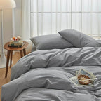 FACE TWO FACE Bedding Duvet Cover Set100% Washed Cotton Duvet Cover Linen Like Textured Breathable Durable Soft Comfy (Twin, Light Grey)