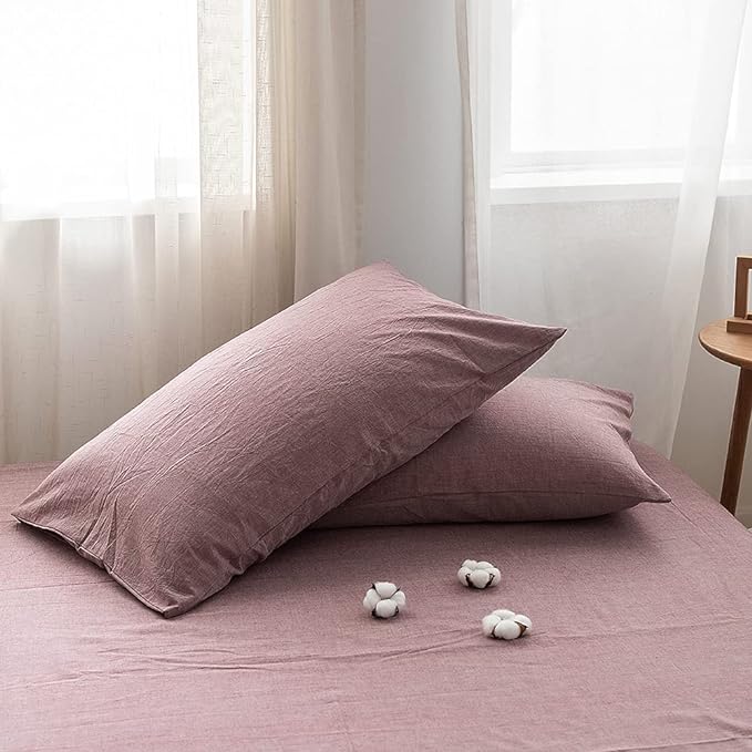 FACE TWO FACE Bedding Duvet Cover Set 3 Pieces 100% Washed Cotton Duvet Cover Linen Like Textured Breathable Durable Soft Comfy (King, Purple Bean Paste)