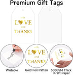 joycraft 50PCS Gold Foil Thank You Tags with String – White Gift Wrapping Hangtags, Paper Hang Tags for Wedding, Baby Shower, for Guests, Favor Hangtags