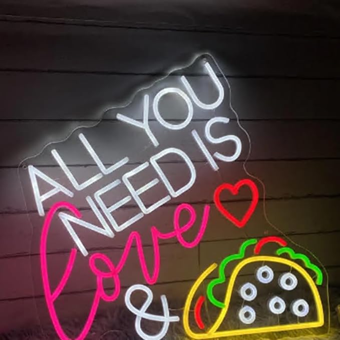 All You Need Is Love & Taco Custom Mexican Restaurant LED Neon Sign Night Light Home Wall Decor For Tacos Party Fast Food Coffee Decoration Size:18x19inches