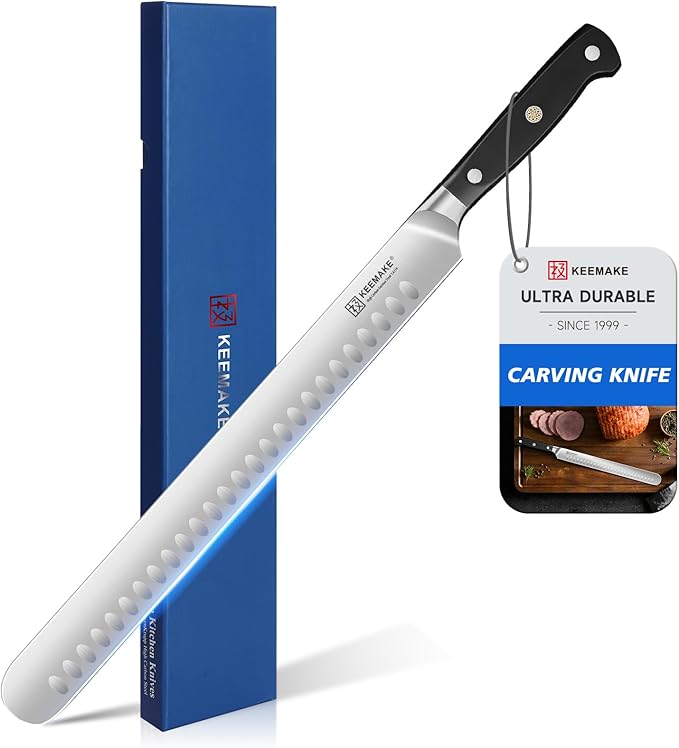KEEMAKE Brisket Knife 12.5 Inch, Slicing Carving Knife, High Carbon Stainless Steel Sharp Kitchen Knife with Ergonomic Handle Full Tang Design for Ham Meat Cutting and BBQ