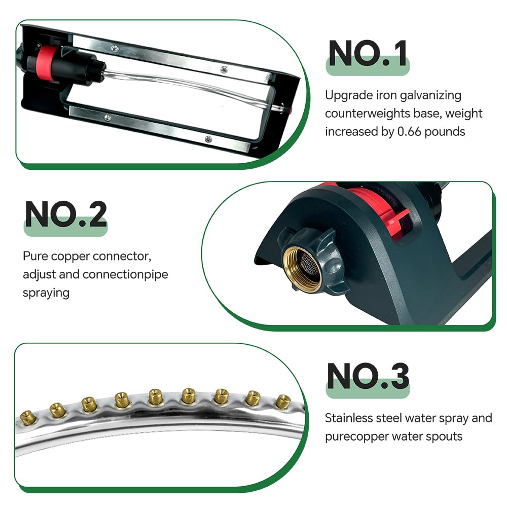 Meekamar Lawn Sprinkler, 18 Brass Nozzles Garden Water Oscillating Sprinkler for Yard Covers up to 3,600 sq.ft, Heavy Weight Base, Built-in Spray Jet Cleaning Needle