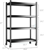 VETALLO 4 Tier Mobile Shelf Kitchen Appliance Metal Shelving Storage Rack Heavy Duty Shelves Standing Units with Rolling Wheels for ktichen,Pantry, Garage,Laundry (29.6" L x 13.7" W x 47" H)