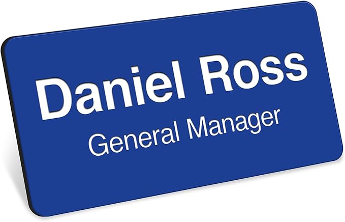 Name Tag, Magnetic Blue and White Name Tags, Personalized Name Tags, 1.5x3 Inches, Durable Engravable Impact Material, Made in The USA by My Sign Center