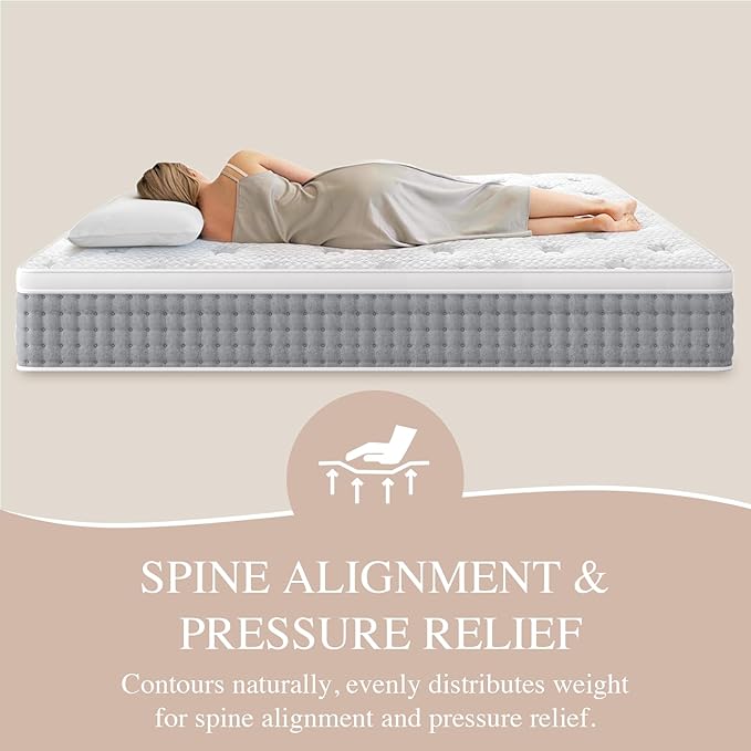 Sleepmax King Mattress 14 Inch - Firm Hotel-Collection Hybrid Mattress Pain Relief - Extra Lumbar & Hip Support - Deep Sleep Bed in a Box - Fiberglass-Free, CertiPUR-US Certified, 365-Night Trial
