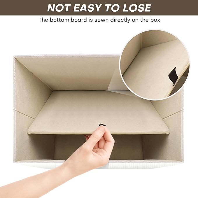 Large 17" 42 Quarts Collapsible Stackable Storage Bins with Lids [3-Pack] Foldable Fabric Linen Storage Boxes Cube, Closet Organizer Baskets with Label (16.7 x 12 x 12", White)