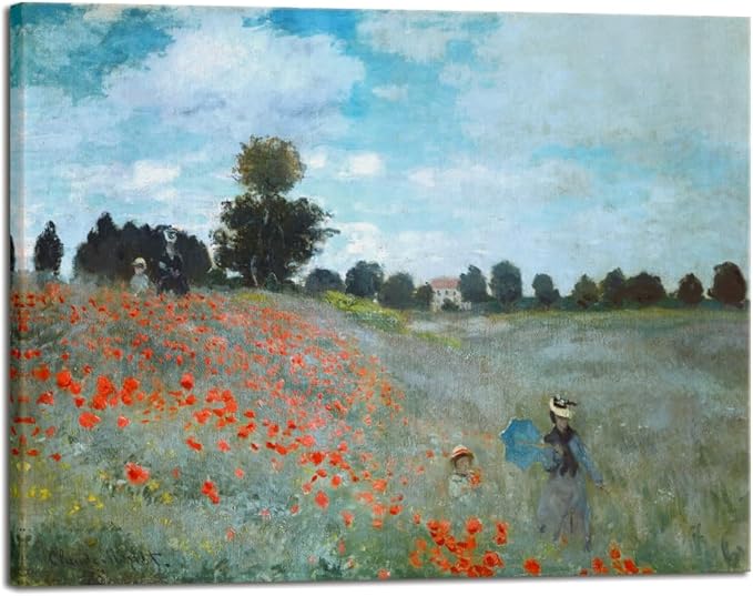 Wieco Art Large The Poppy Field Near Argenteuil by Claude Monet Famous Oil Paintings Reproduction Classic Landscape Pictures Artwork Canvas Prints Wall Art for Bedroom Decorations