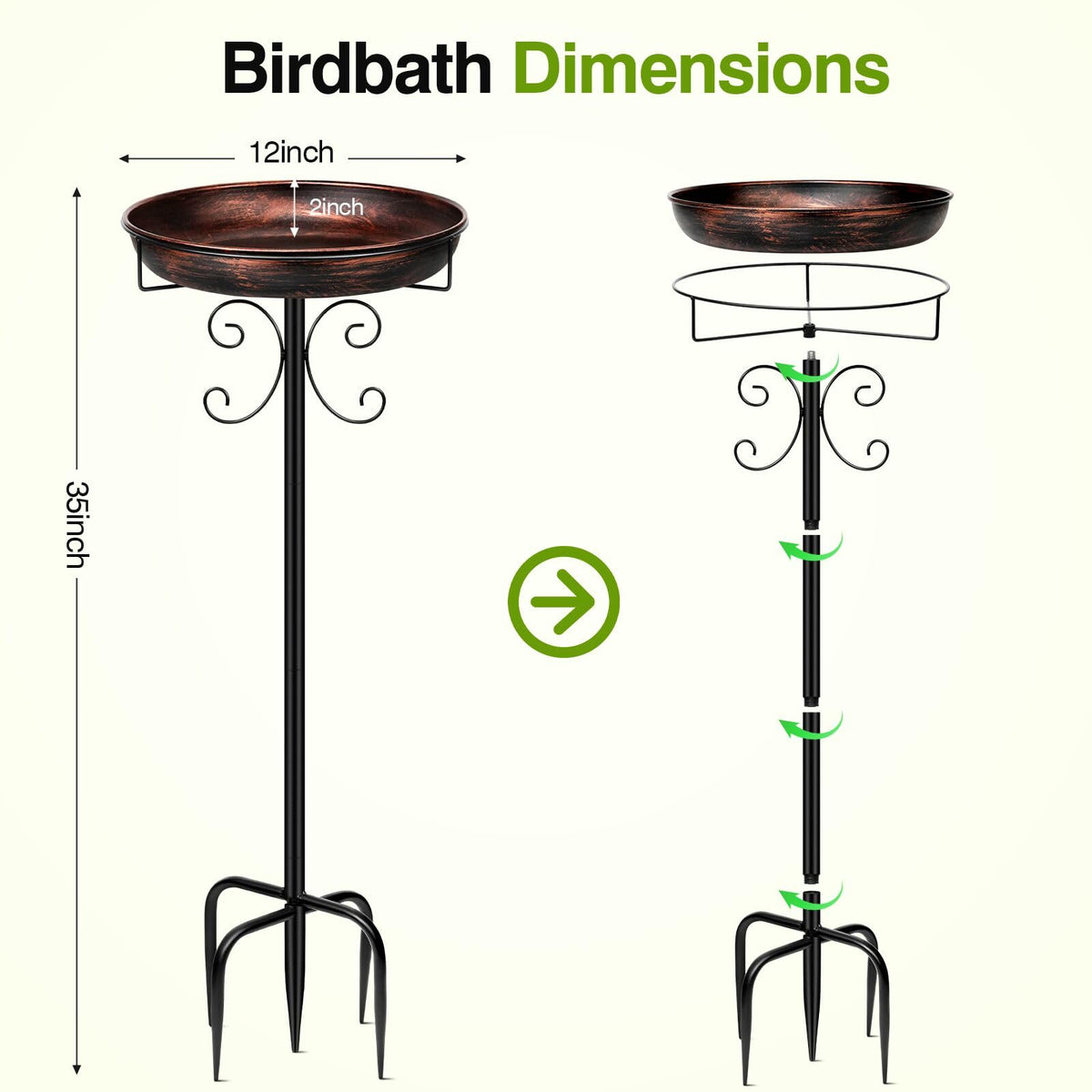 Daoeny 35In Metal Bird Bath for Outside, Vintage Freestanding Birdbaths & Birdfeeder, Bird Baths Feeder Bowl for Outdoors Garden Patio Yard Lawn Decor, Upgraded 5-Pronged Base (Antique Bronze)