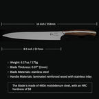 NAGOMI] 8.5 inch Premium Slicing Knife, Stainless Steel HRC58 Carving Knife for Slicing Roasts, Meats, Sashimi, Fruits and Vegetables | Black Stylish Gift Box