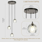 3 Lights Pendant Lighting, Brushed Black Cluster Pendant Light Kitchen Island, Cut Crystal Pendant Light Fixture Hanging Lights for Dining Room Foyer Bathroom