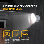 LUTEC LED 3500 Lumen 32W 5000K Integrated Dual-Head Flood Light Outdoor Dusk to Dawn Waterproof Exterior Security Wall Light for Patio Garden Yard