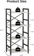 Homeiju 4 Tier Small White Metal Bookcase for CD/Movie/Book, Book Shelf Organization and Storage for Living Room, Kid's Room, and Home Furniture - 1018WH