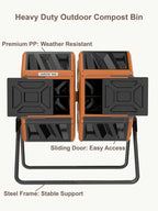 THE Growing 53 Gallon Large Outdoor Compost Bin Tumbler Barrel, Orange