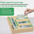 Combo Storage Zip Bags 350 Count, Resealable Variety Pack With Organizer, Reclosable Clear Plastic Snack, Sandwich, Quart, Gallon Assorted Size Bags