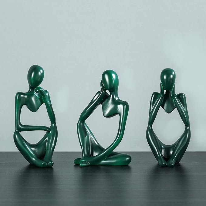 Thinker Statue Gold Decor Abstract Art Sculpture, Golden Resin Collectible Figurines for Home Living Room Office Shelf Decoration,Great Gift Ideas (Green)