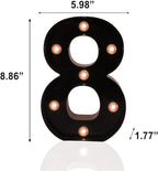 Light Up Black Alphabet Marquee Number Sign LED Marquee Number Lights Sign for Night Light Home Bar Christmas Lamp Birthday Party Wedding Decoration 8