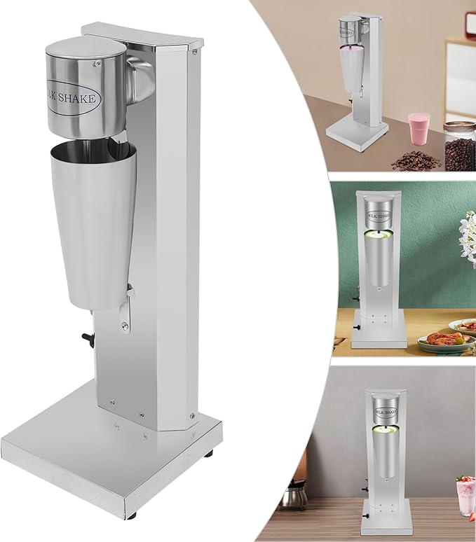 Electric Milkshake Maker, Commercial Stainless Steel Milk Shake Machine, Drink Mixers, 16000r/min & 800ml/Cup, Smoothie Milk Foam Tea Mixer Blender + 1 PP Cup, 180W 110V (1 Head)