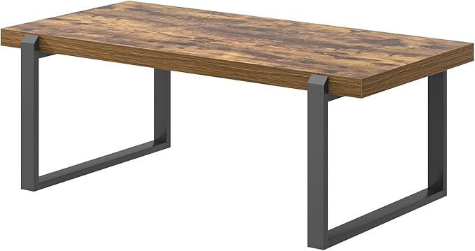 EXCEFUR Modern Coffee Table, Industrial Wood and Metal Center Table, Cocktail Tea Table for Living Room Home Office, Rustic Brown, 44 Inch