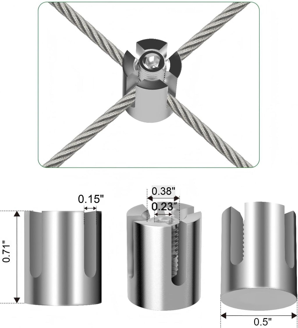 40 Pack Wall Trellis Wire Clamps & Cross Cable Clamps, T316 Stainless Steel Heavy Duty (0.5" OD) for 1/8" Rope, No Drilling Wire Trellis Kit for Outdoor Climbing Plants & Fence