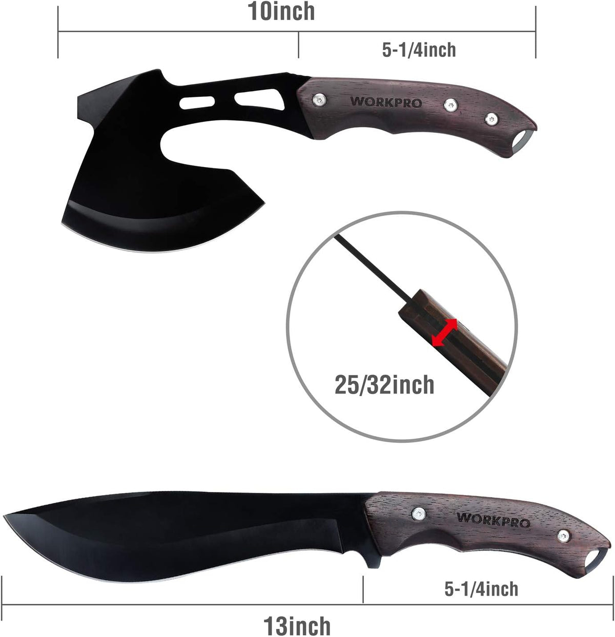 WORKPRO Axe and Fixed Blade Knife Combo Set, Full Tang, Wood Handle, for Outdoor Camping Survival Hunting, Sheath Included