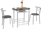 VINGLI 3 Piece Dining Set,Small Kitchen Table Set for 2,Breakfast Table Set,Kitchen Wooden Table and 2 Chairs for Small Space/Dining Room/Apartment,Metal Frame,Wine Rack,Sliver&Black
