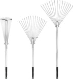 Buyplus Adjustable Garden Leaf Rake - 24 to 63 Inch Telescopic Metal Expandable Folding Leaves Rake, Metal Rakes for Leaves, Yard Rakes for Lawn Yard, Flowers Beds, Sliver