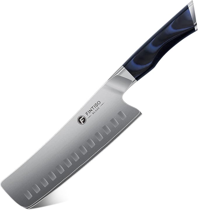 FINTISO 7" Nakiri Knife, Vegetable Chopping Knife with G10 Ergonomic Handle, Japanese High Carbon Stainless Steel Sharp Kitchen Cleaver in Gift Box