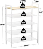 Shoe Rack for Front Door Entrance, 5 Tier Shoe Rack for Entryway, 16-20 Pairs of Shoes, Metal Shoe Racks Organizer, Free Standing Shoe Racks for Closet, Garage, Outdoor (White+Beige)