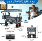 SKYMANOR Collapsible Wagon with Removable Canopy, 3-in-1 Heavy Duty Garden Cart with Big All-Terrain Wheels, Brakes, Adjustable Push Pull Handle, Cooler Bag, 300LBS Wagon Cart for Camping (Grey)