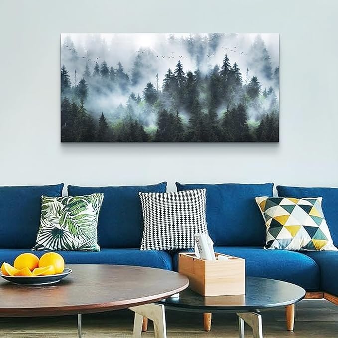 Wapluam Large Canvas Wall Art For Living Room Wall Decor For Office Bedroom Wall Decoration Foggy Forest Landscape Wall Pictures Framed Canvas Prints Artwork Modern Wall Painting Home Decor 30"X60"