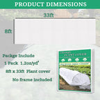 LHongL Plant Covers Freeze Protection with Ultra Fine Mesh Reusable Floating Row Cover for Plants Vegetables Flowers Fruits Frost Sun Protection 1.2oz/yd² (8x33ft)