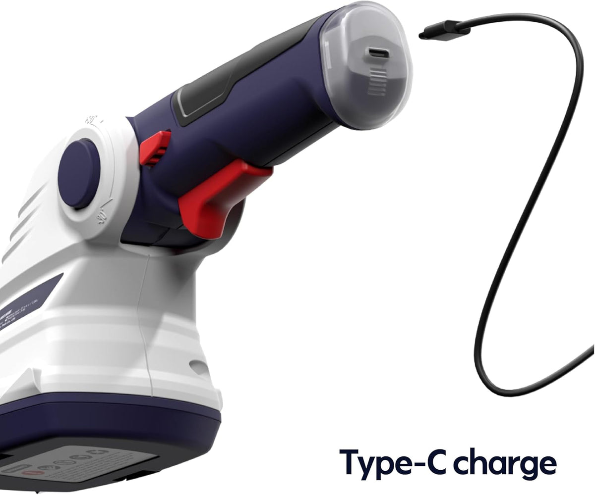 QWD Cordless Hedge Trimmer 7.2V, 4" Cordless Shear and 8" Shrubber Trimmer, 2 in 1 (Type-C) for Garden, Lawn.