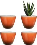 Plant Pots for Indoor Outdoor Plants, Pack of 4 Plastic Flower Pots with Drainage Holes and Saucers, 8 Inch Glazed Planters for Indoor Plants Office Home Decor (Orange, 4pcs)