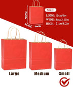 qiqee 50-Packs Gift Bag with Handles Bulk Kraft Red Paper Bags Multiple Uses (8.3"x3"x6"inch Small Size)