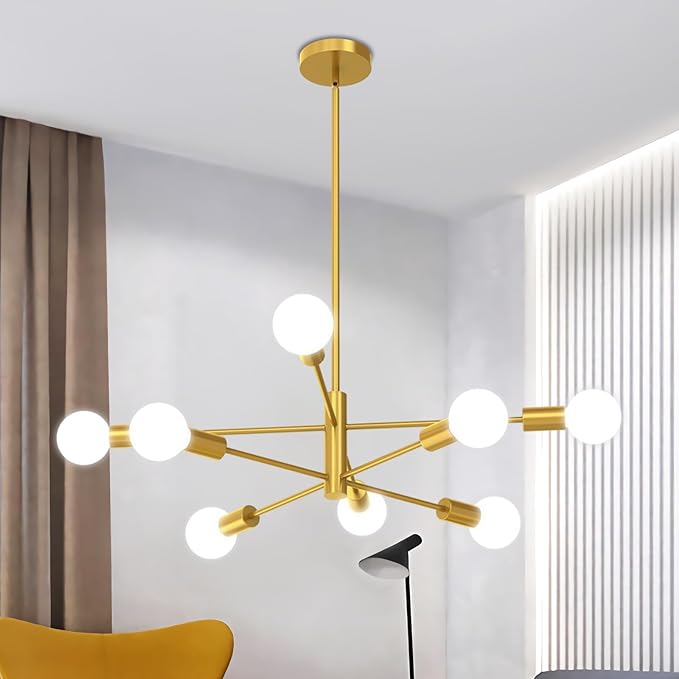 Modern Chandelier Ceiling Light Fixture, 53InchH Sputnik Chandeliers for Dining Room Hanging Light Fixtures Over Table Height Adjustable for Bedroom Kitchen Island Foyer 8-Light Gold
