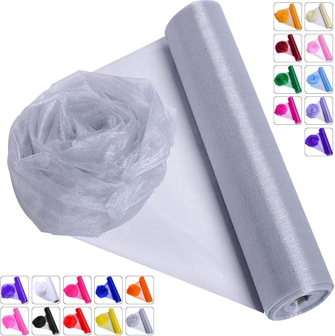 Crystal Organza Fabric Tulle - 16" by 50 Yards Sheer Fabric for Wedding Party Decoration Bridal Shower Tutu Roll Netting Spool Ribbon Wrapping (Grey)