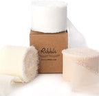 Ribbli Chiffon Ribbon - 1.5 inch x 30 Yard Handmade Silk, White/Ivory/Nude Fringe Chiffon for Wedding Invitations, Gift Wrapping, Bridal Bouquets, Flower Arrangement Decoration