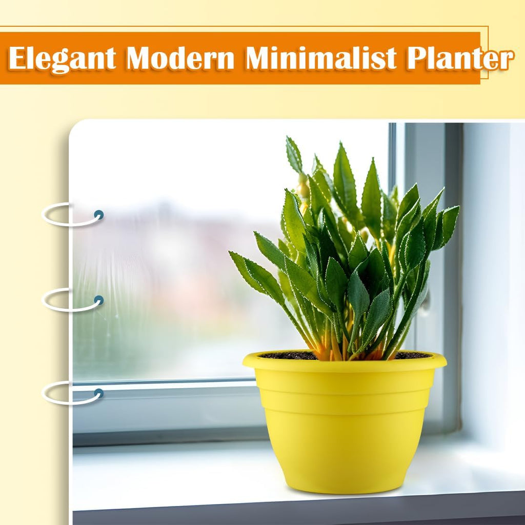 3 Pack 11 Inch Plant Pots with Drainage Hole and Plug, Durable Plastic Flower Pots for Indoor & Outdoor Plants, Elegant Mordern Plant Pots Perfect for Herbs, Flowers & Succulents, Yellow