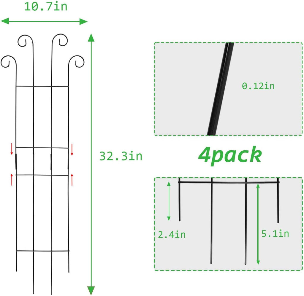 4 Pack 32 Inch Plant Trellis Outdoor Metal Trellis for Climbing Plants Indoor Garden Trellis for Climbing Plants Outdoor Wave Shape Metal Garden Trellis Houseplants Flowers Vine Ivy