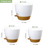 10/9/8 inch Medium Self Watering Pots, Planter, Plant Pots with Mesh Drainage Holes for Indoor Outdoor Garden Plants, Plastic Flower Pots with Removable Deep Reservoir, White with Brown