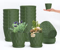 16 Pack 4 Inch Plastic Planter Pots with Tray, Heavy Duty Indoor Outdoor Planter Pots with 48 Drainage Holes for Herbs, Succulents, Seedlings, Flowers Durable and Lightweight Army Green