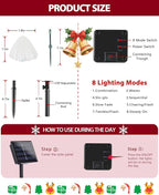 OZS 2PK 32LED 55FT Red and White Christmas Decorations Mushroom Solar Lights, Christmas Lights Outdoor with 8 Lighting Modes, Solar String Lights Waterproof for Outside Yard Party