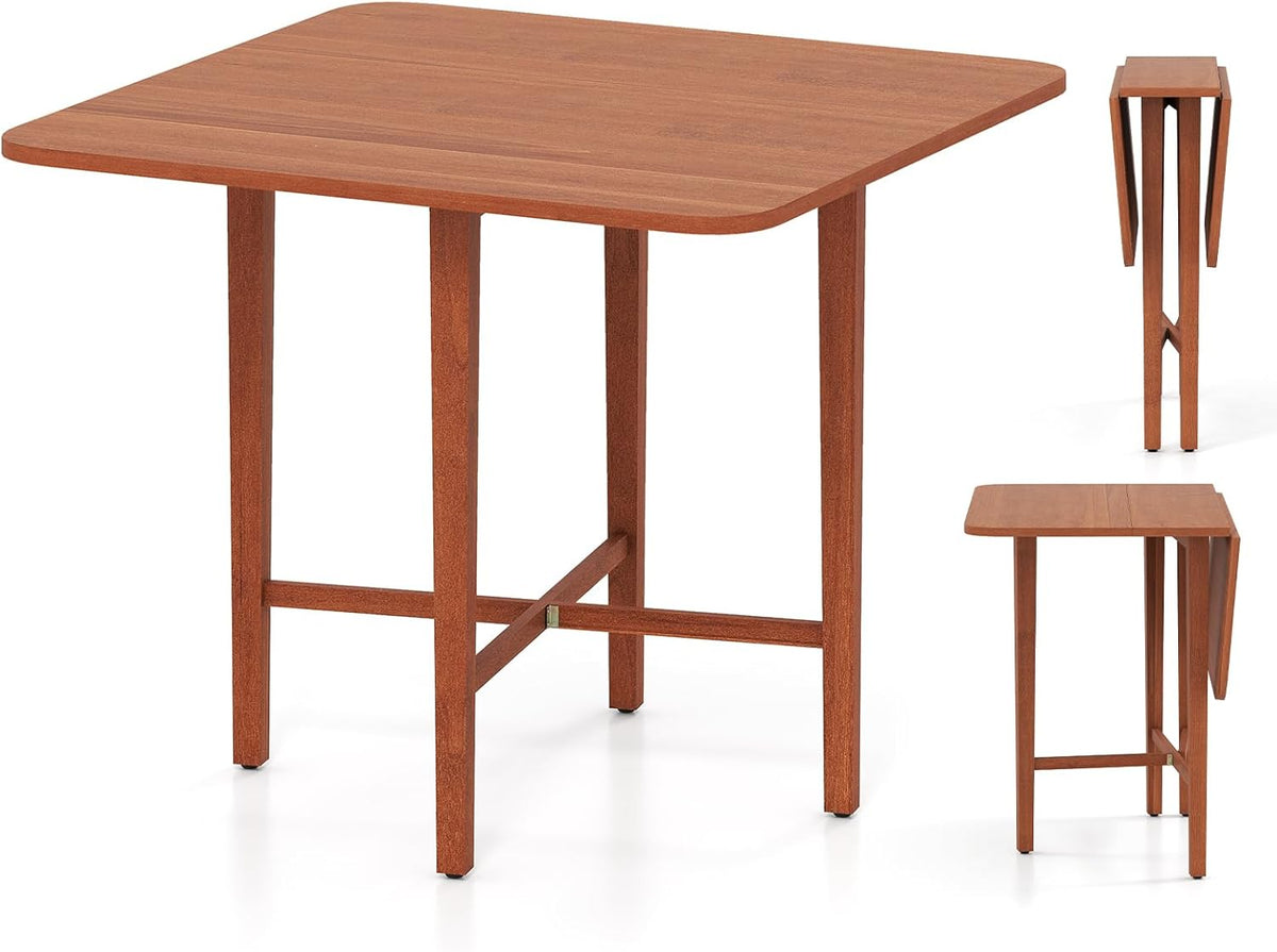 GOFLAME Square Drop Leaf Dining Table for 2-4 People, Folding Kitchen Table with Solid Rubber Wood Legs, Farmhouse Extendable Table for Dining Room, Living Room, Small Space, Walnut