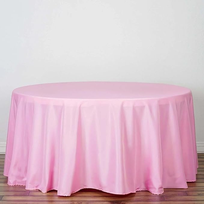 Efavormart Round Tablecloth, 132 Inch Stain & Wrinkle Resistant Washable Table Cloth, Decorative Polyester Fabric Table Cover for Banquet, Wedding, Dining- Pink